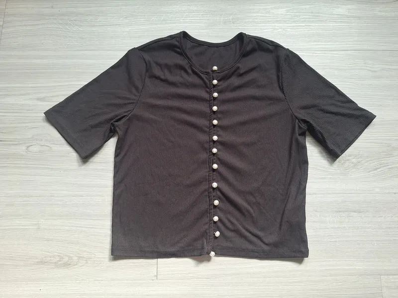 Shein Rippshirt Perlenknöpfen 38
