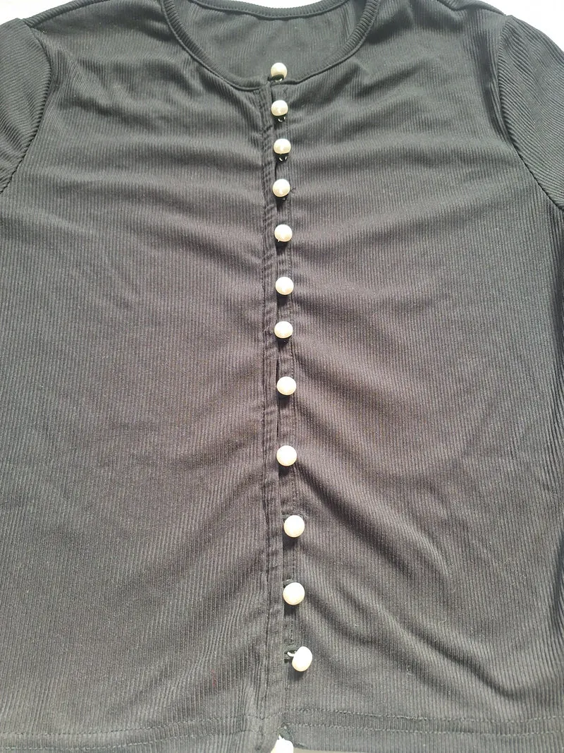 Shein Rippshirt Perlenknöpfen 38