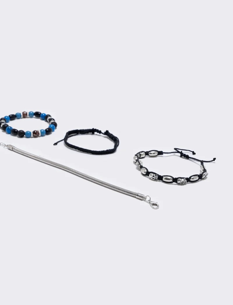 Bracciale 3 fili con teschio e palline - Blu