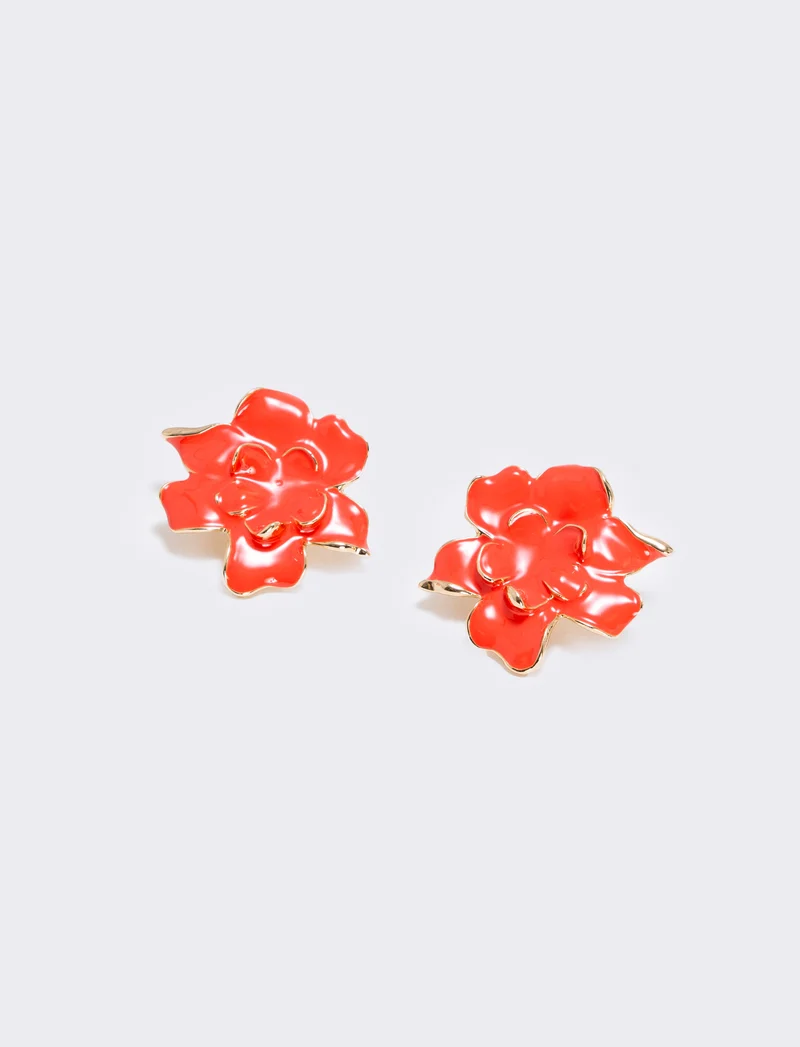 Orecchini fiore smaltato - Rosa salmone