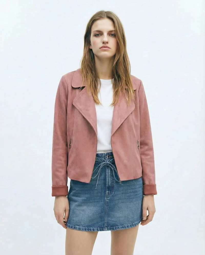 Chiodo in suede elegante - Cipria