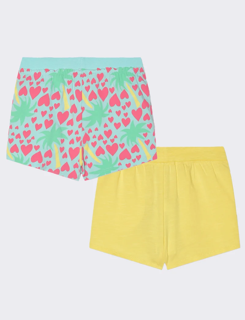 Set 2 pezzi shorts in cotone elastico da bambina - Giallo limone