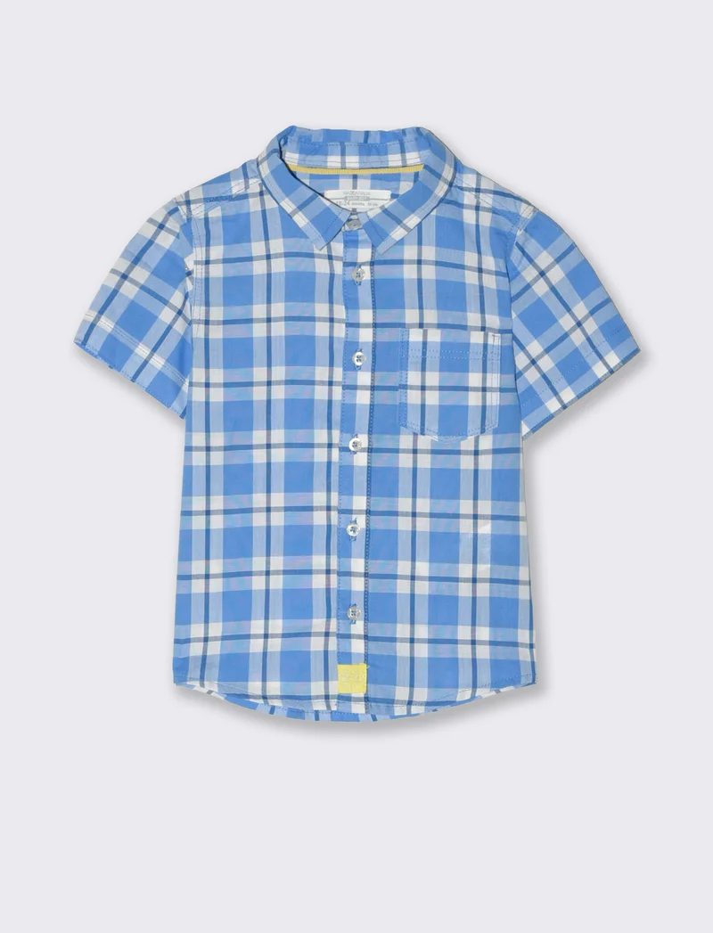 Camicia tinto filo da neonato - Azzurro