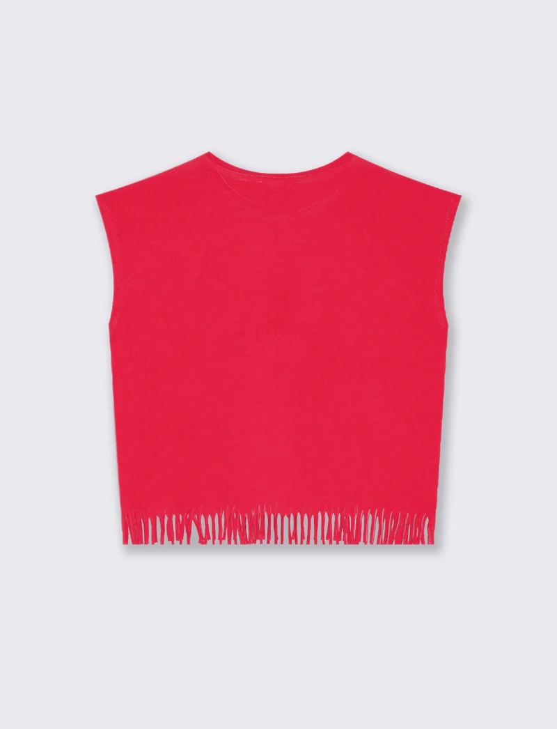 T-shirt frange da bambina - Fuxia