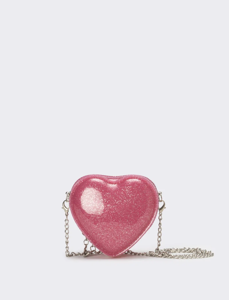 Borsa bambina cuore con glitter - Fuxia