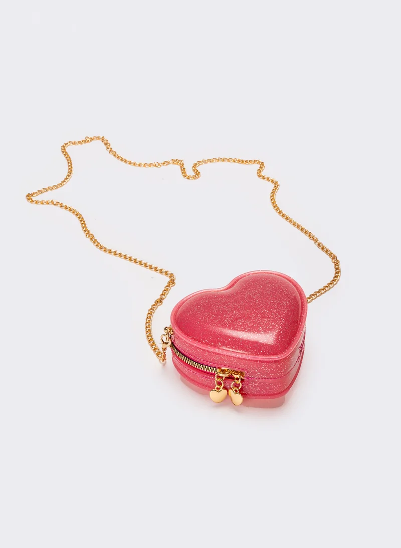 Borsa bambina cuore con glitter - Fuxia