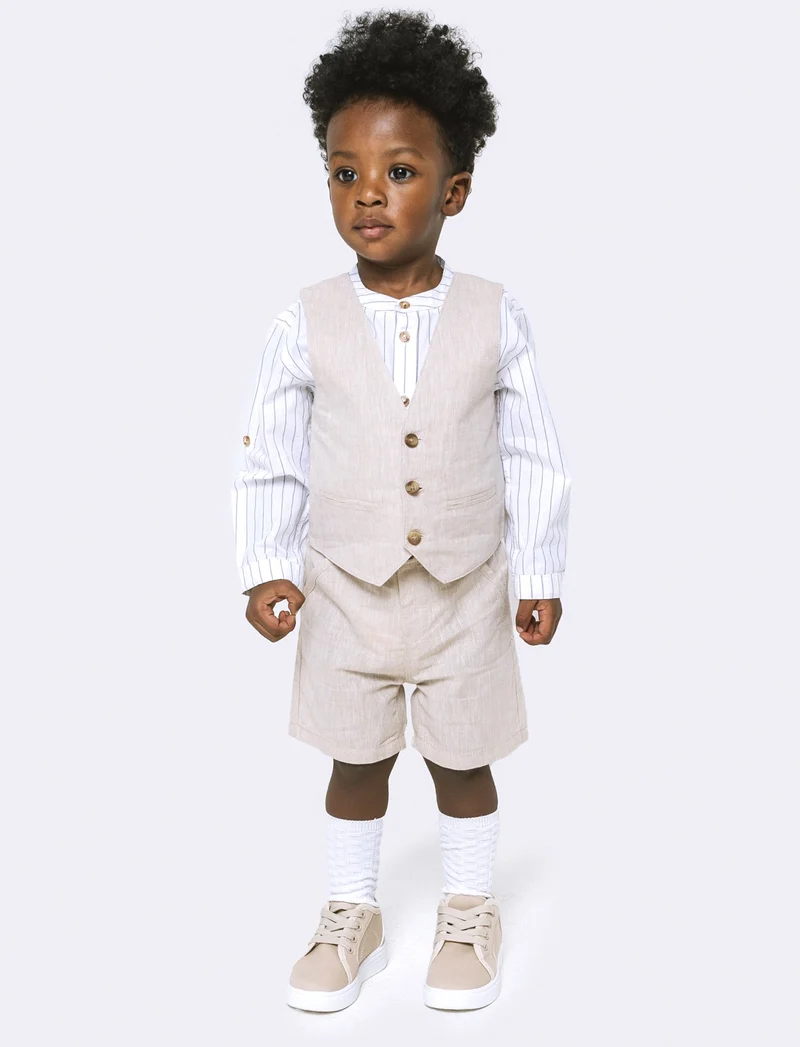 Shorts in misto lino da neonato - Beige