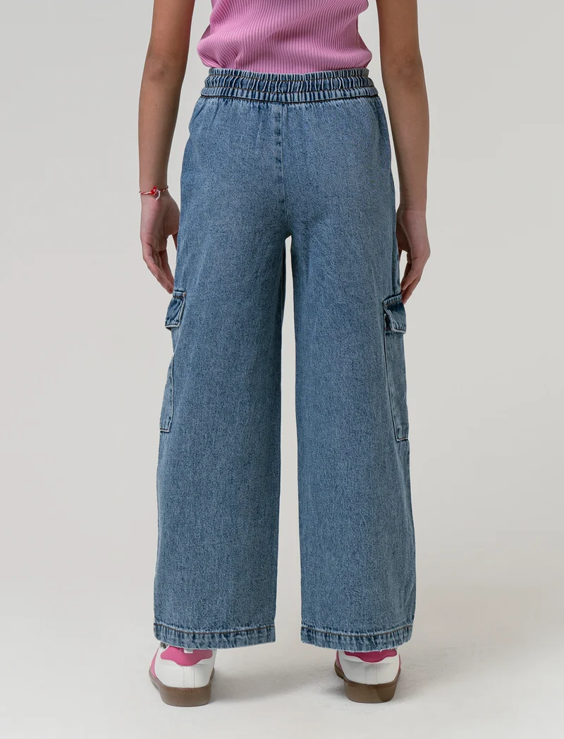 Jeans cargo con tasconi da bambina - Denim