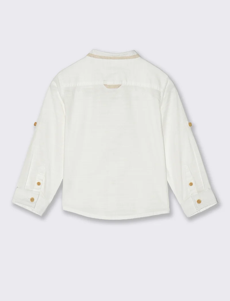 Camicia con abbottonatura a contrasto da neonato - Bianco latte