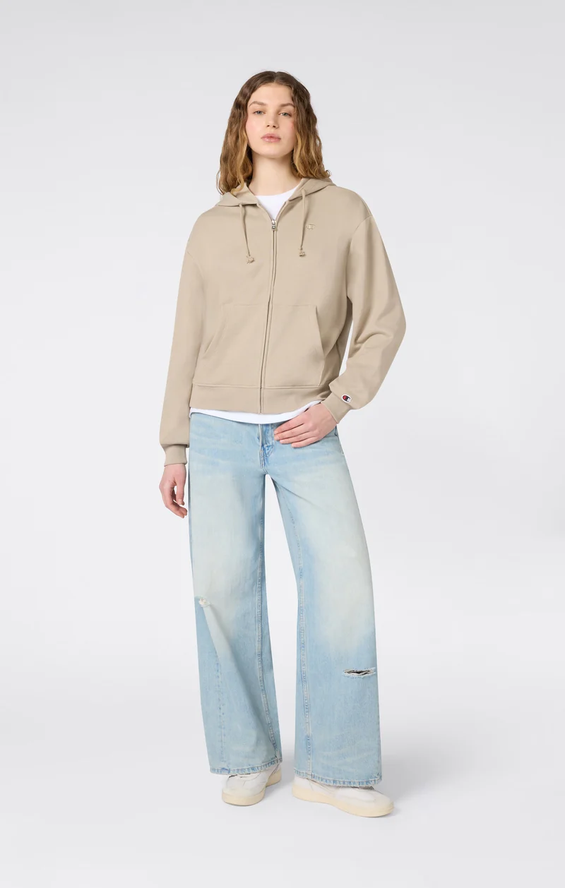 Women’s Lightweight Full Zip Hooded Sweatshirt with Tonal Embroidered “C” Logo Icons