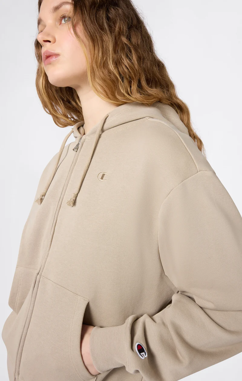 Women’s Lightweight Full Zip Hooded Sweatshirt with Tonal Embroidered “C” Logo Icons