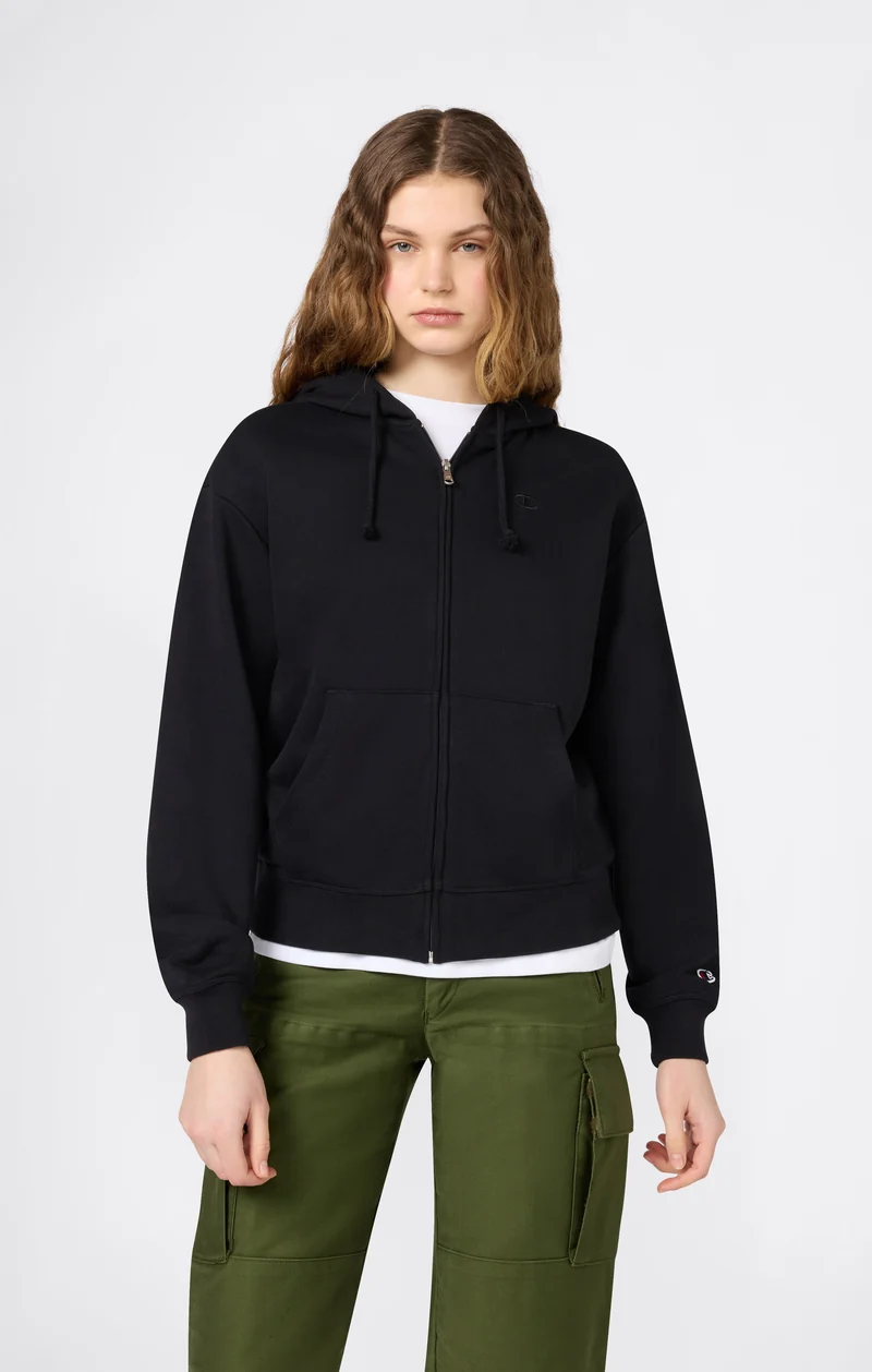 Women’s Lightweight Full Zip Hooded Sweatshirt with Tonal Embroidered “C” Logo Icons