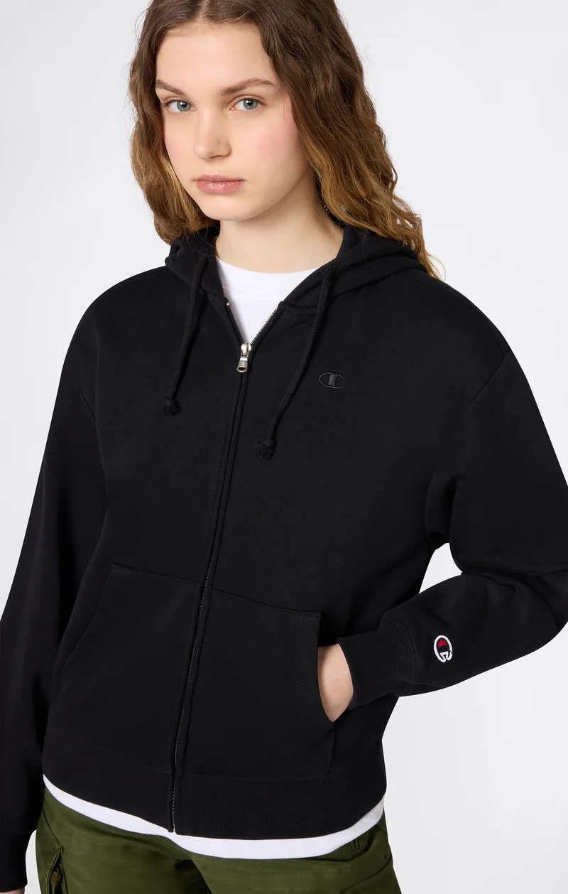 Women’s Lightweight Full Zip Hooded Sweatshirt with Tonal Embroidered “C” Logo Icons