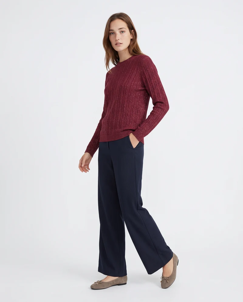 Pullover girocollo con trecce e lurex - Ruggine