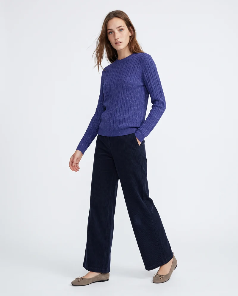 Pullover girocollo con trecce e lurex - Blu