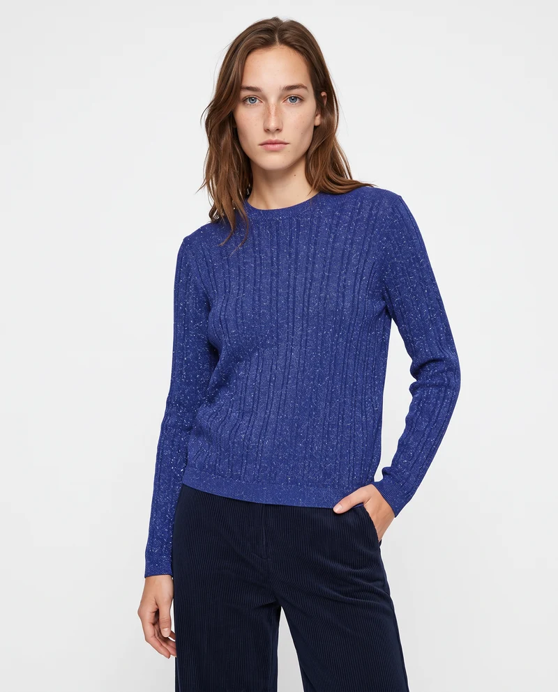 Pullover girocollo con trecce e lurex - Blu