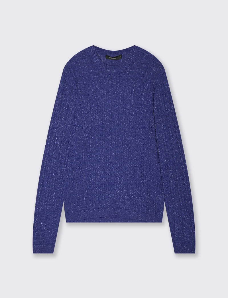 Pullover girocollo con trecce e lurex - Blu