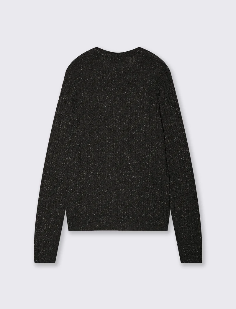 Pullover girocollo con trecce e lurex - Nero