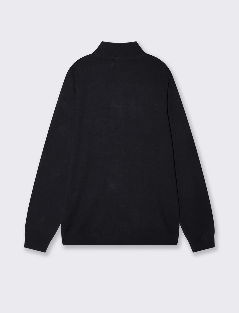 Maglia basic collo alto con zip - Blu