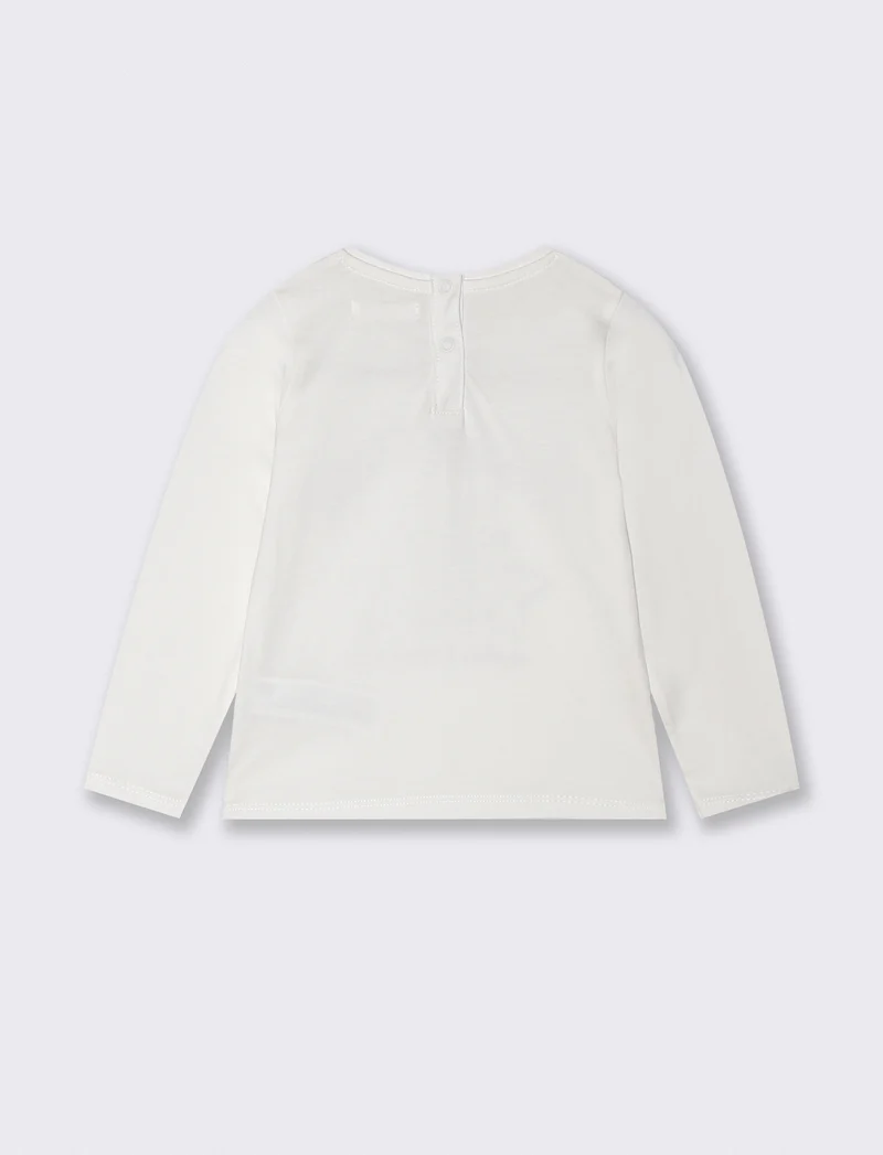 T-shirt basica con stampa brillante - Bianco panna