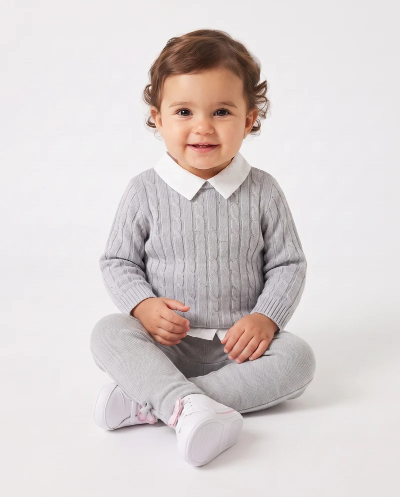 Maglia manica lunga con finta camicia - Grigio mel.