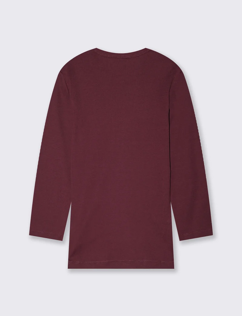 T-shirt basica a costine girocollo 3/4 - Viola prugna