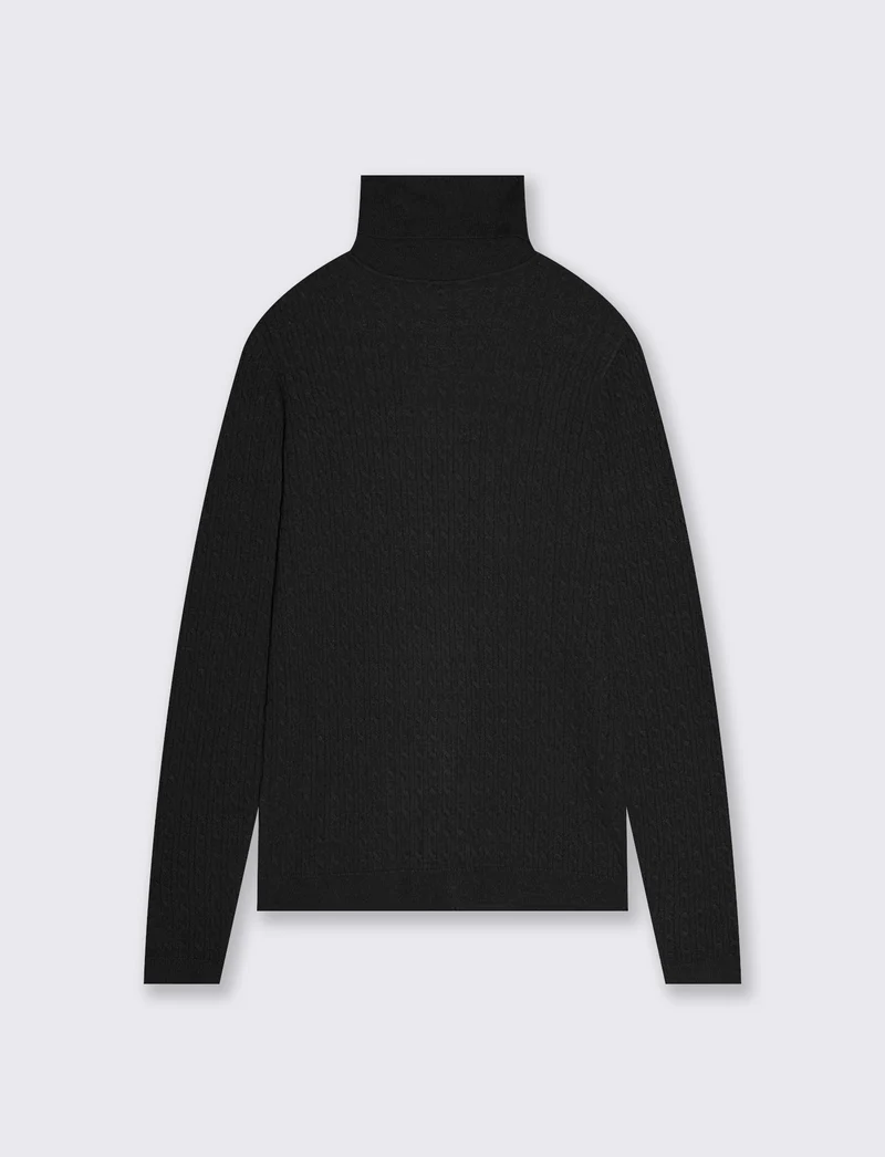 Maglia a trecce con collo alto - Nero