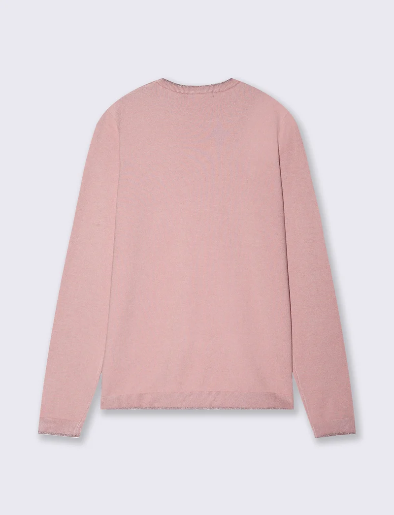 Pullover girocollo con bordino lurex - Rosa polvere