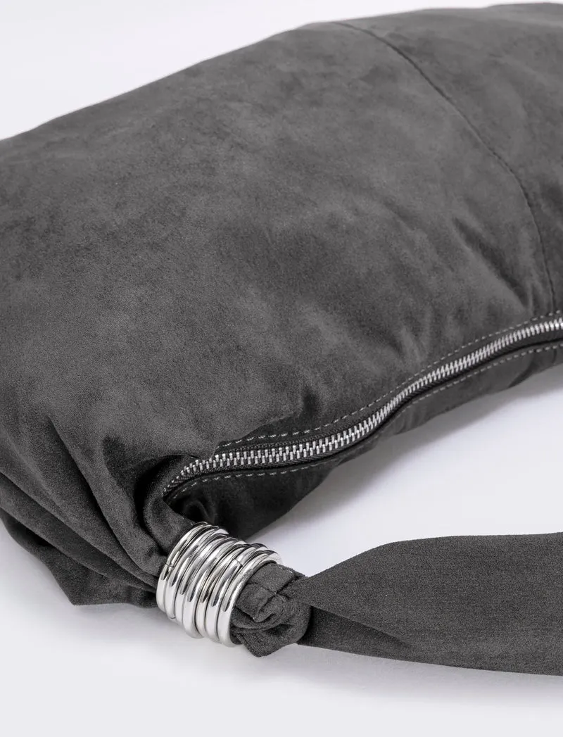 Borsa mezzaluna in suede con anelli - Grigio
