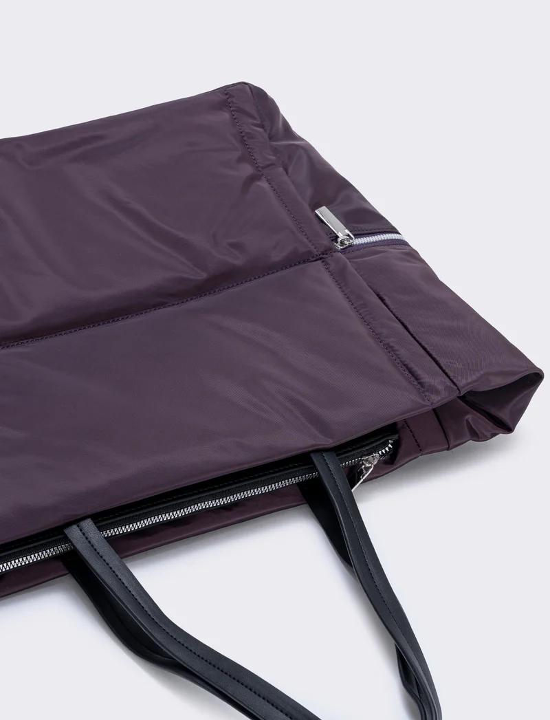 Shopper nylon con tasche laterali zip - Viola prugna
