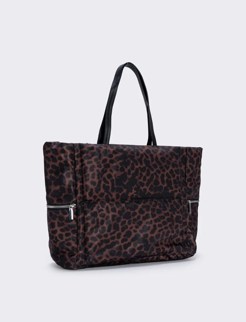 Shopper nylon con tasche laterali zip - Leopardato