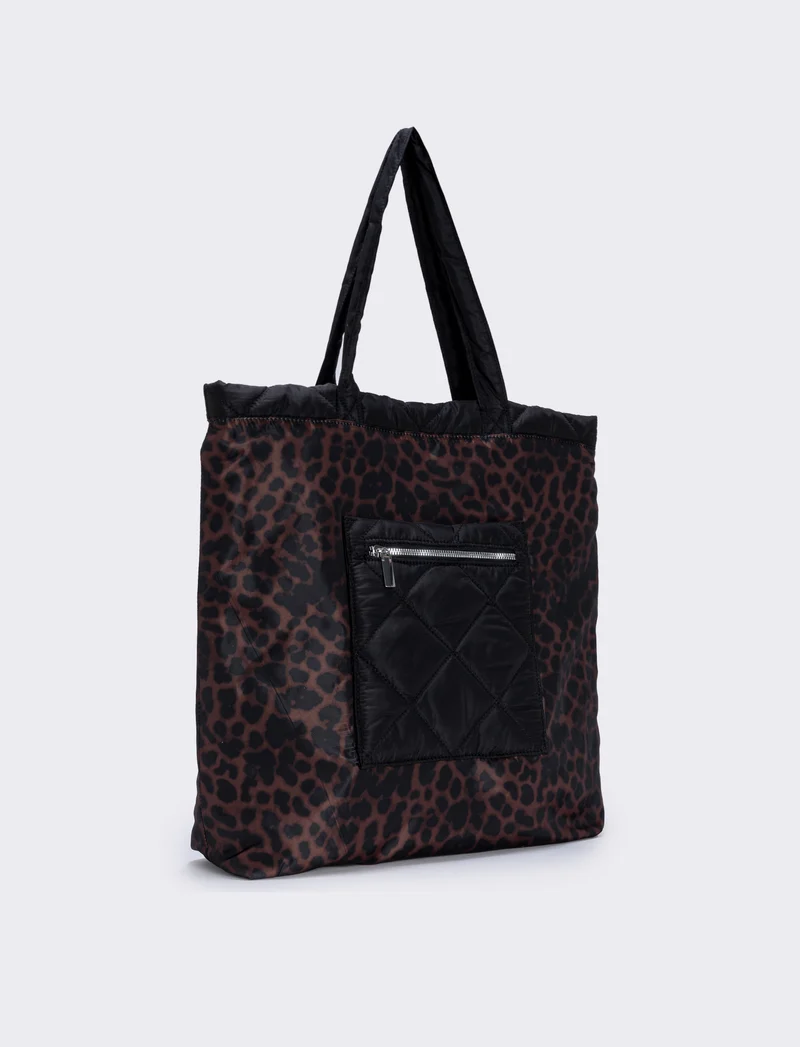 Shopper nylon double face con tasca - Leopardato