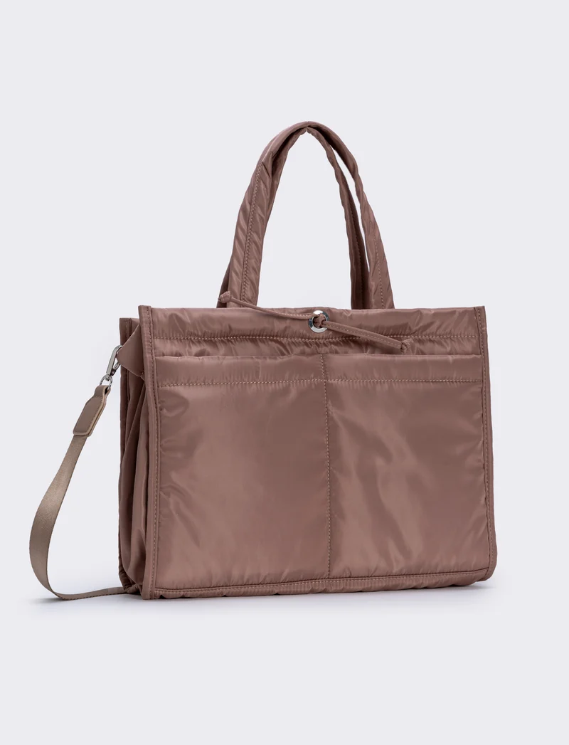 Shopper nylon a mano multi tasche grande - Beige