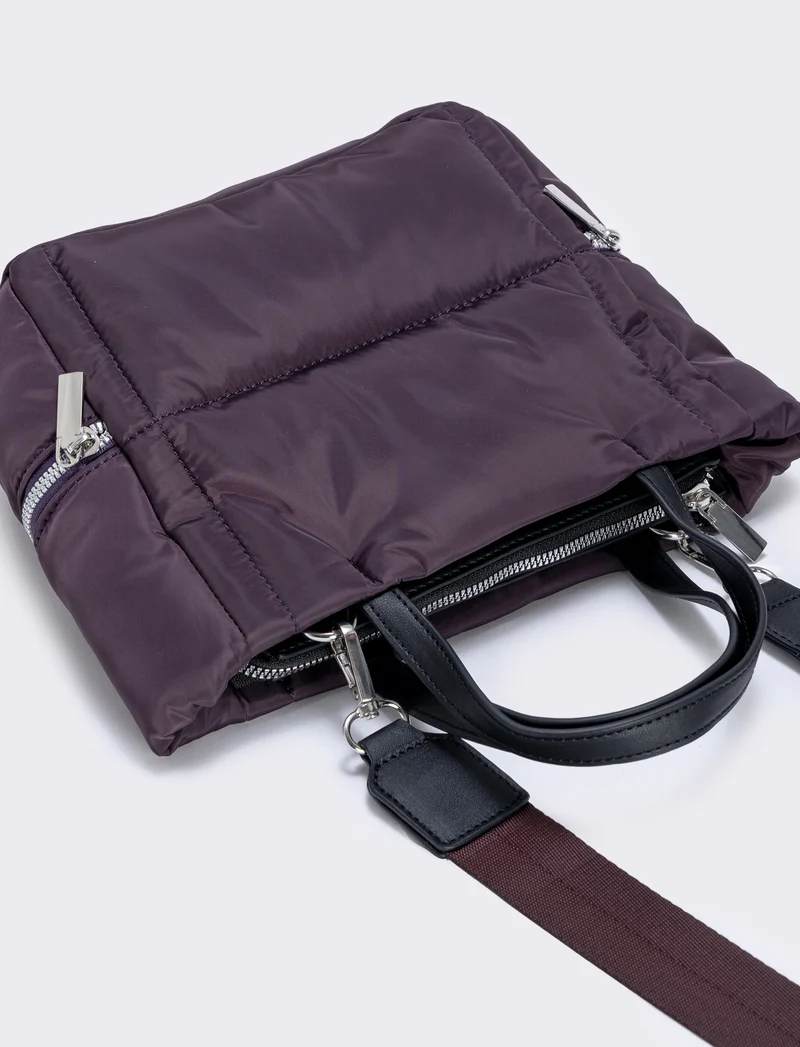 Shopper trapuntata con tasche laterali - Viola prugna