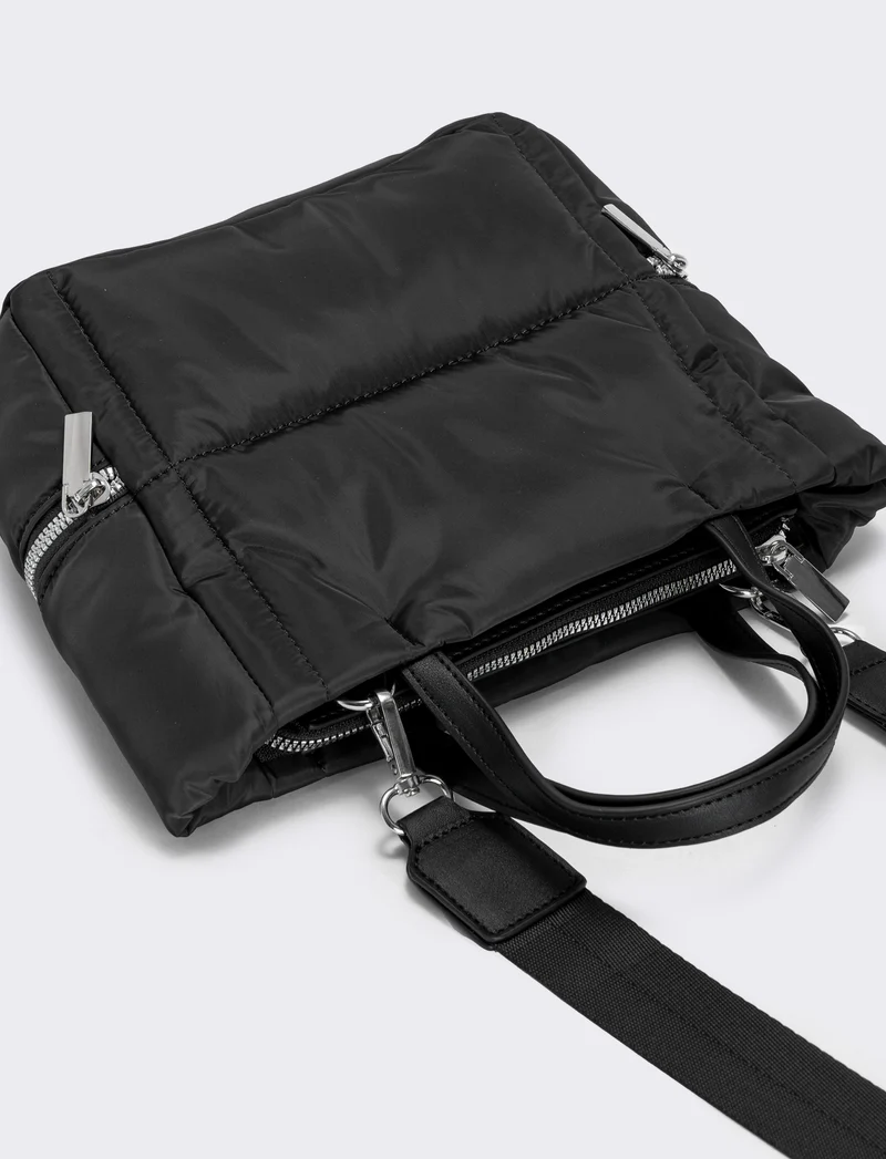Shopper trapuntata con tasche laterali - Nero