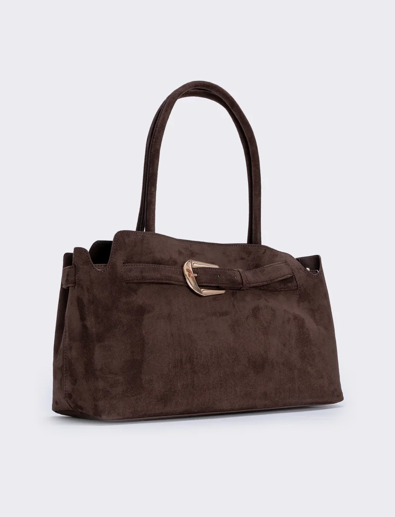 Borsa suede con fibbia grande - Moro