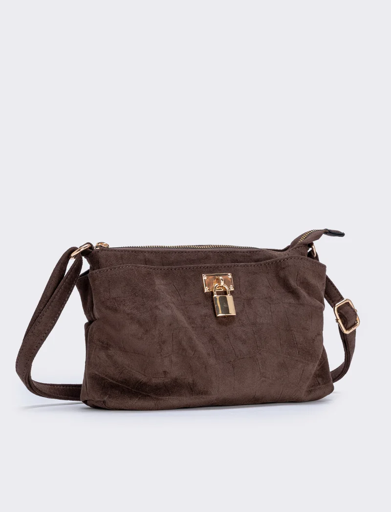 Borsetta suede cocco con lucchetto - Moro