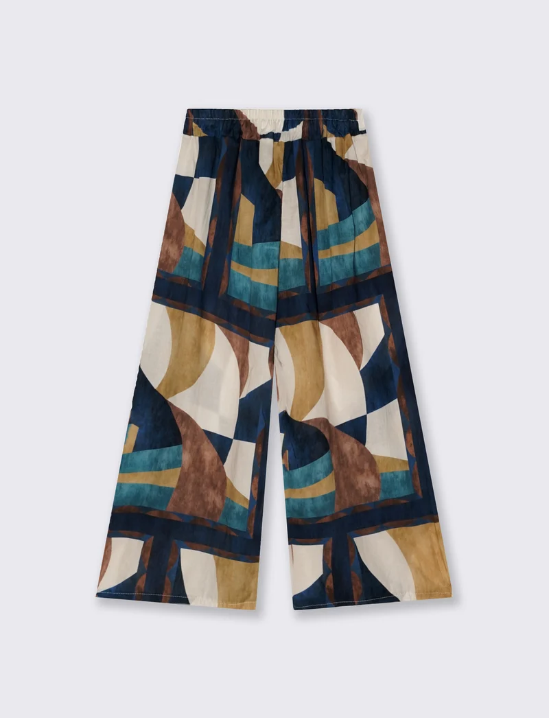 Pantaloni ampi con coulisse e stampa - Blu