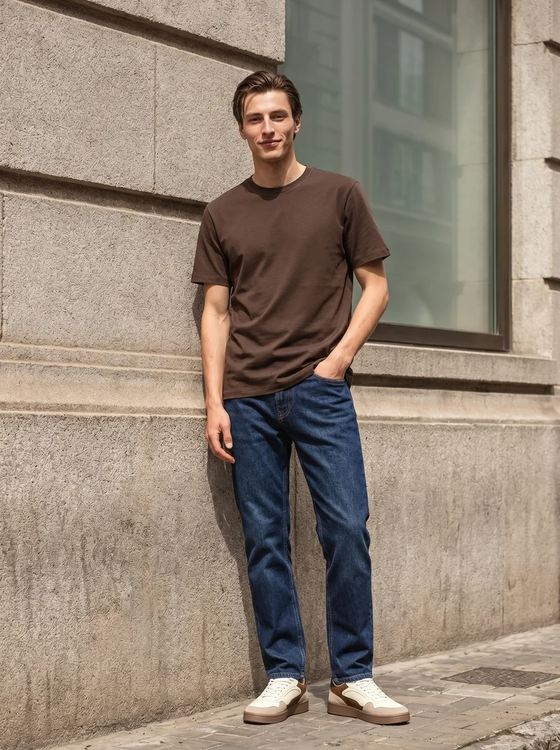 T-shirt Basic Cotone Premium Regular Fit - Moro