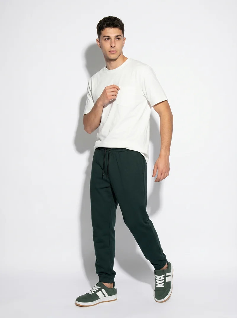 Pantaloni Jogger Basic in Felpa con Elastico - Verde scuro