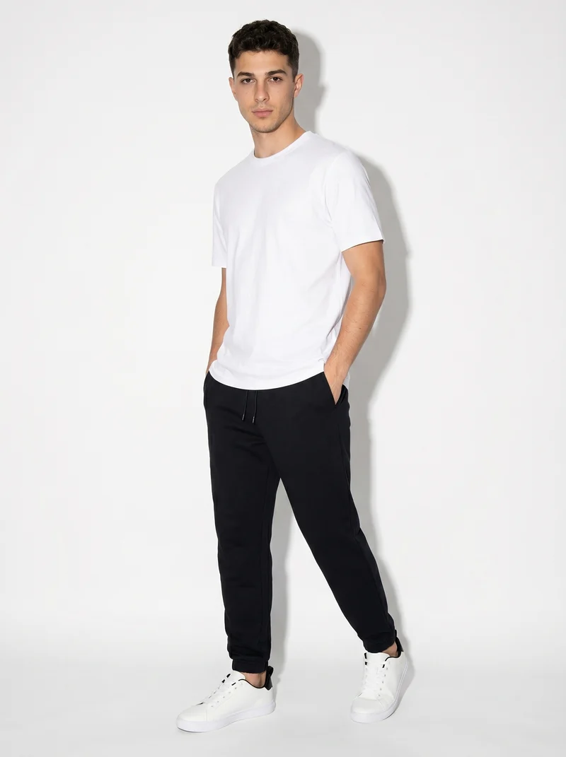 Pantaloni Jogger Basic in Felpa con Elastico - Blu