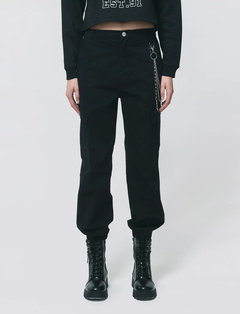 Pantalone con Catena e Elastico - Nero