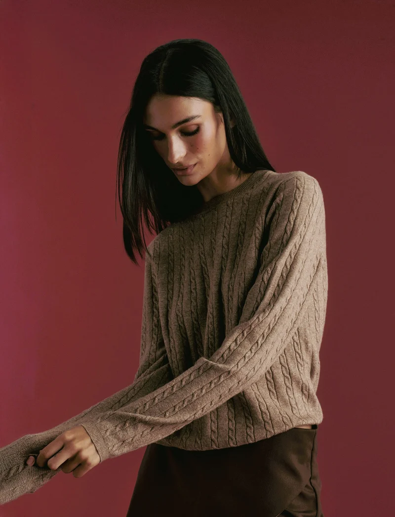 PULLOVER A TRECCE - Cammello