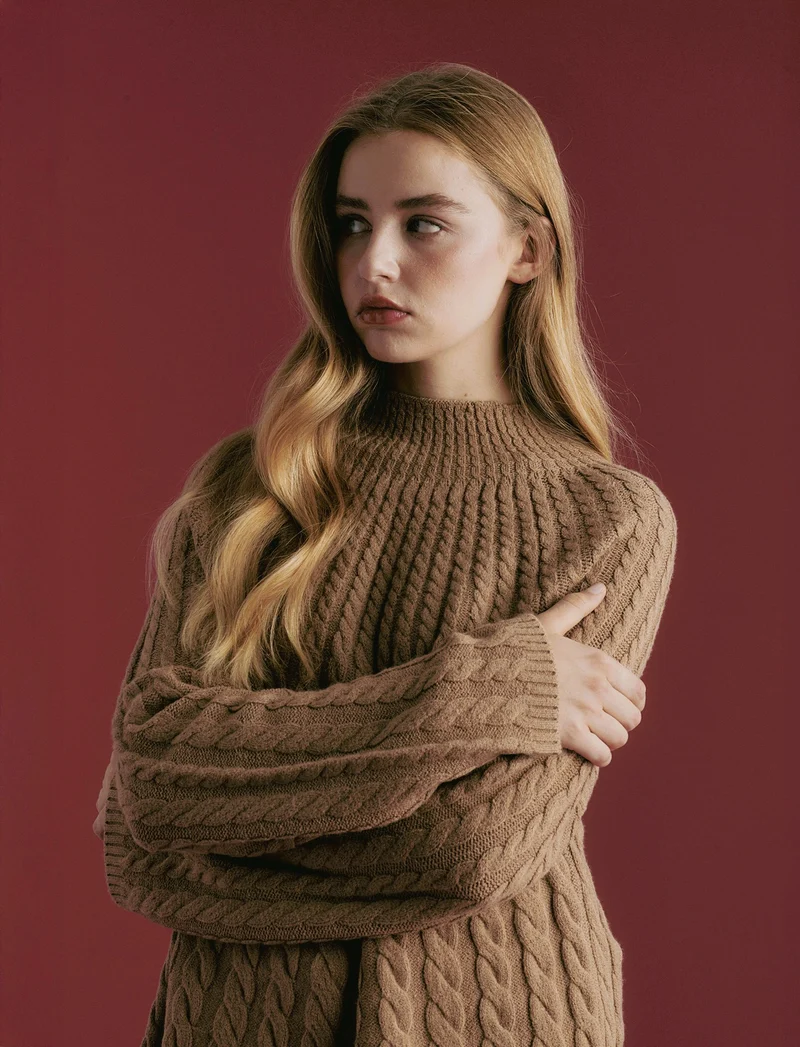 MAXIPULLOVER A TRECCE - Cammello