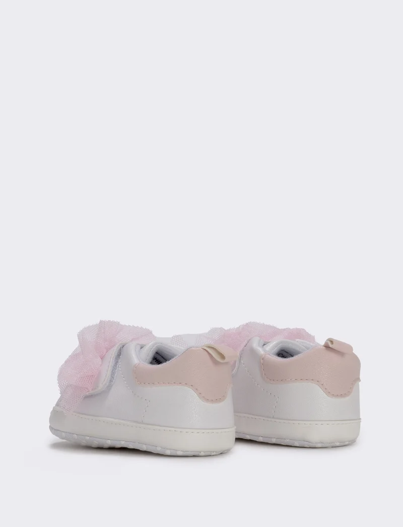Scarpa neonata bianca con tuller rosa - Bianco