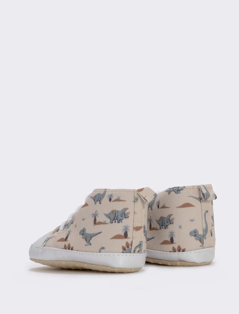 Scarpa a collo alto beige con dinosauri - Beige