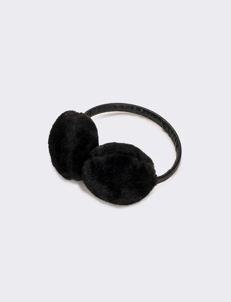 Copriorecchie con ecopelle donna - Nero
