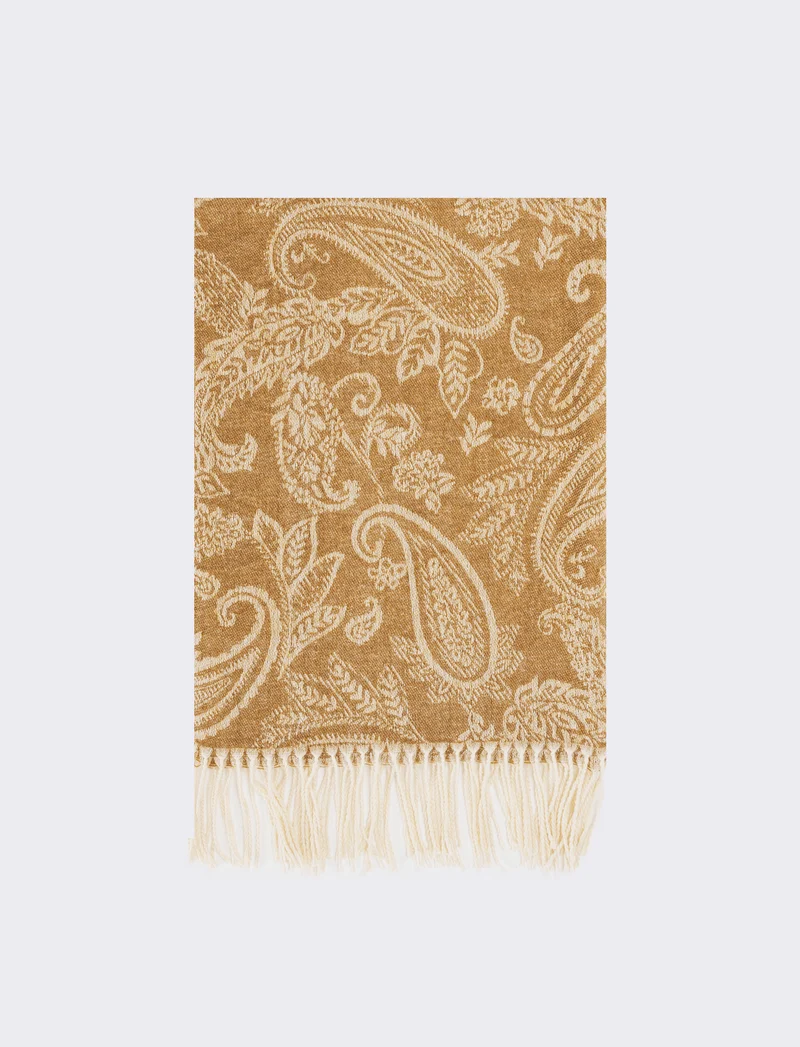 Sciarpa stampa paisley con frange - Cammello