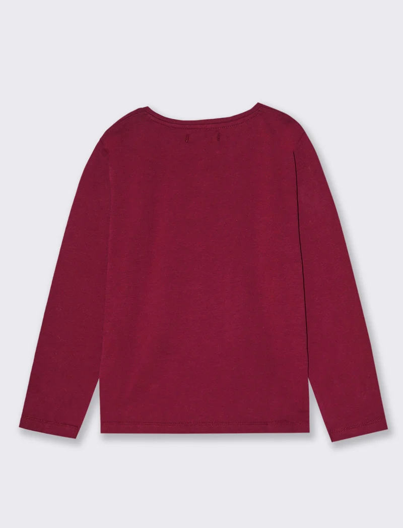 T-Shirt manica lunga in cotone dalla mano pesca con stampa e fiocchi applicati. - Bordeaux