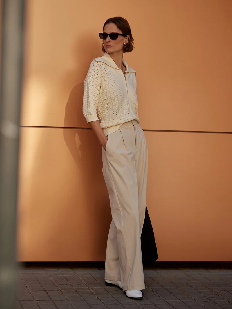 Plush Cord Wide Leg Trouser Long